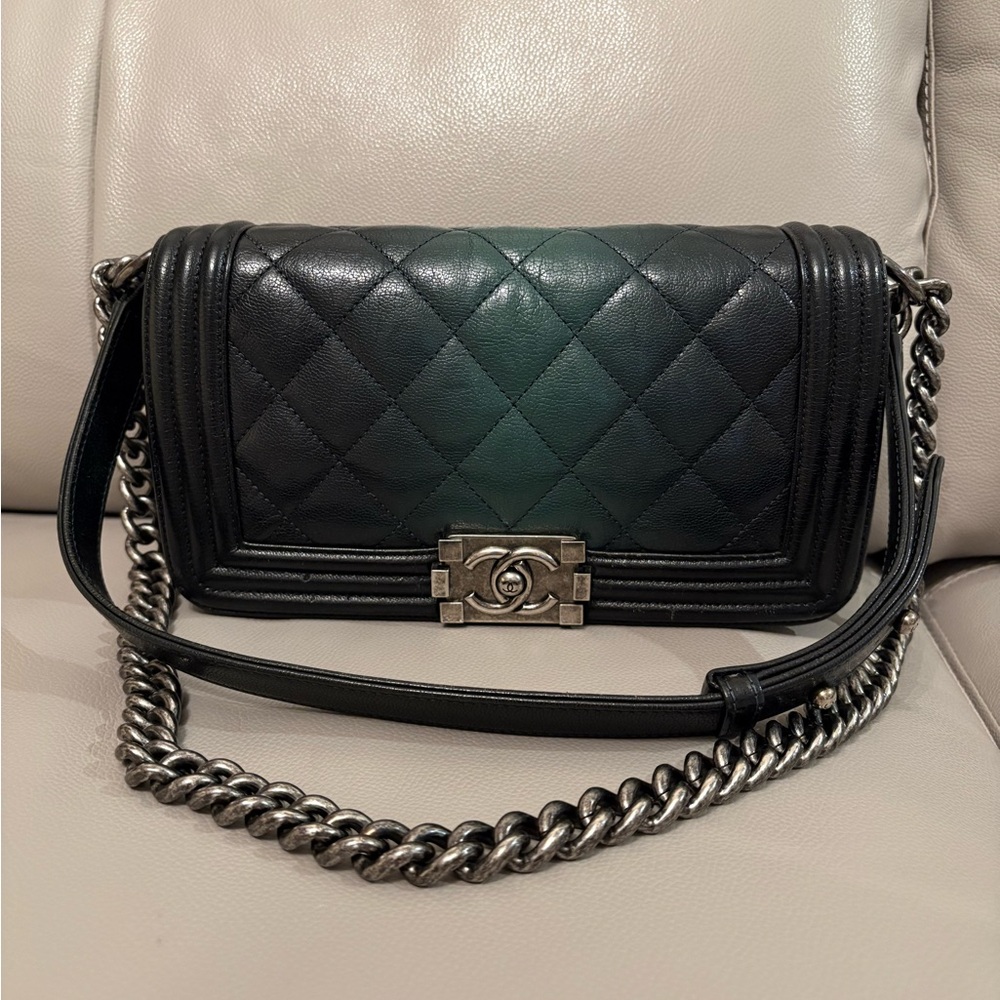 CHANEL Medium CC Le Boy Flap Bag in Dark Green Ombre - my very first Chanel bag!